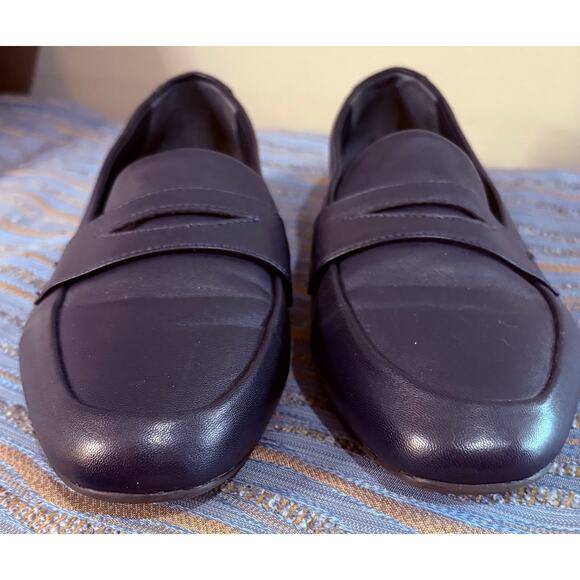 Antonio Melani Navy Leather Penny Loafers Size 8.5M - Picture 1 of 9